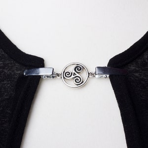 Sweater clips Silver celtic spiral triskelion cardigan clip Triple spiral Pashmina pin Sweater fastening, Wrap holder Cardigan guard image 1