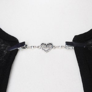 Filigree heart link Cardigan clips Silver sweater clasp Shawl chain guard Pashmina pin Sweater fastening Wrap holder image 1