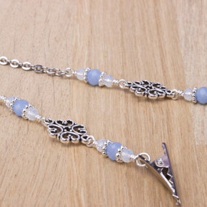 Napkin neck chain clips Blue beads and fancy link silver serviette clip napkin chain Mask holder Napkin holder cord Adult bib clip image 4