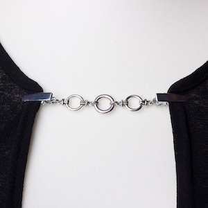 Three Ring Cardigan clips Silver circle sweater clasp Shawl chain Pashmina pin Sweater fastening Wrap holder Cardigan guard image 1