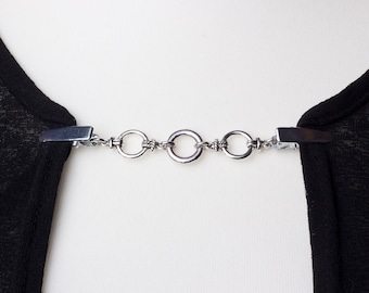 Three Ring Cardigan clips - Silver circle sweater clasp | Shawl chain | Pashmina pin | Sweater fastening | Wrap holder | Cardigan guard