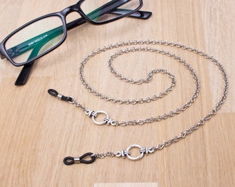 Mens silver eyeglass chain - Belcher chain & ring glasses lanyard | Everyday eyewear neck cord | Gents Sunglasses chain | Eyeglasses holder