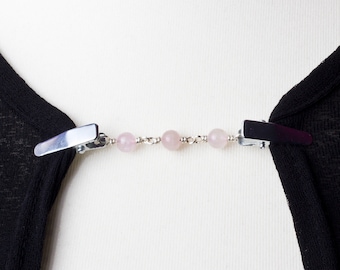Cardigan clips - Rose quartz gemtone sweater clip | Pink Shawl chain | Pashmina pin | Sweater guard | Wrap holder fastener