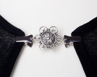 Flower Cardigan clip - Ornate round flower sweater chain clip | Elegant Pashmina shawl fastening | Wrap holder | Cardigan guard