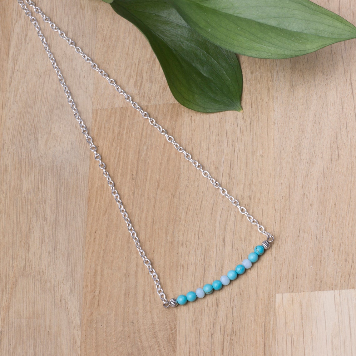 Turquoise Bar Necklace Simple Gemstone and Opalite Bead Bar Etsy UK