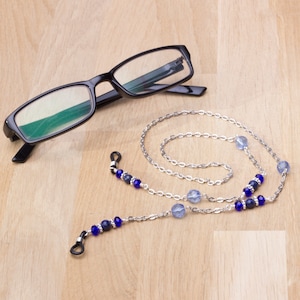 Lapis lazuli-brilketting - edelsteen en blauwe kraal brillenkoord | Nekkoord | Zilveren brillenbandje | Brillenhouder