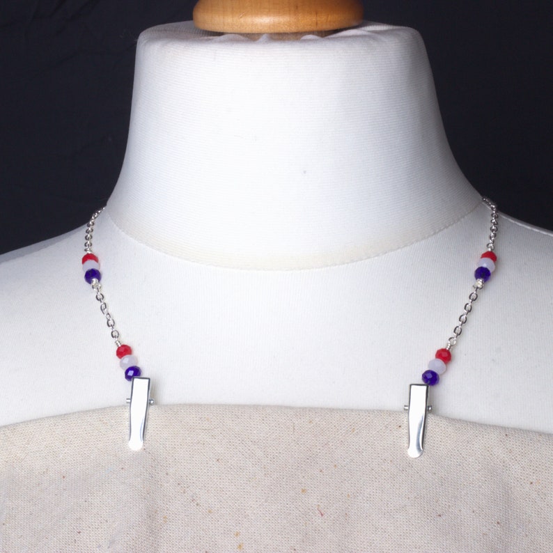 Napkin Clip chain red, white and blue silver chain napkin cord serviette holder napkin clips neck chain image 2