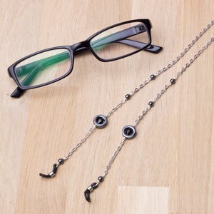Hematite glasses chain grey ring and bead eyeglasses chain Eyewear neckchain Reader gift lanyard Sunglasses strap image 6