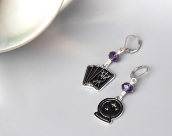 Fortune Teller earrings - tarot and crystal ball with purple beads