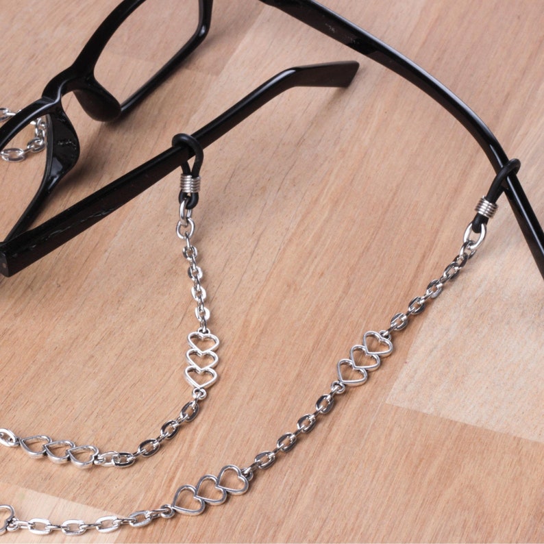 Silver heart eyeglasses lanyard Triple heart link glasses chain Everyday eyewear neck cord Sunglasses chain Eyeglasses holder image 1