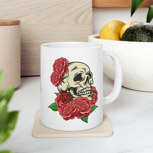 Rose Skull, Ceramic Mug, 11oz
