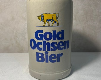 Gold Ochsen Bier 1 Liter Bierkrug, 1 Liter Becher, Vintage Bierkrug, Bierkrug aus Deutschland