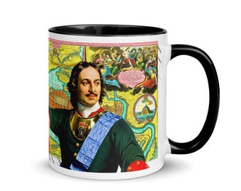 Peter the Great of Russia mug #1 / Russian map   (various color choices)