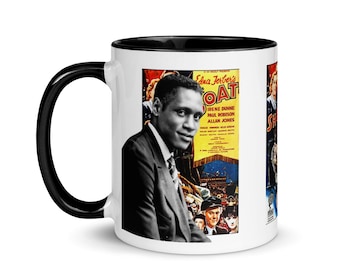 May include: White ceramic mug with a black interior and handle. The mug features a vintage movie poster design with a portrait of a man in a suit and the title "OAT". The mug is a standard size for coffee or tea.