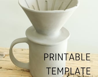 Coffee Pour Over Set Printable Pottery Template | diy | slab building tutorial | instructions | pattern | Drip Coffee | Mug | Coffee Dripper