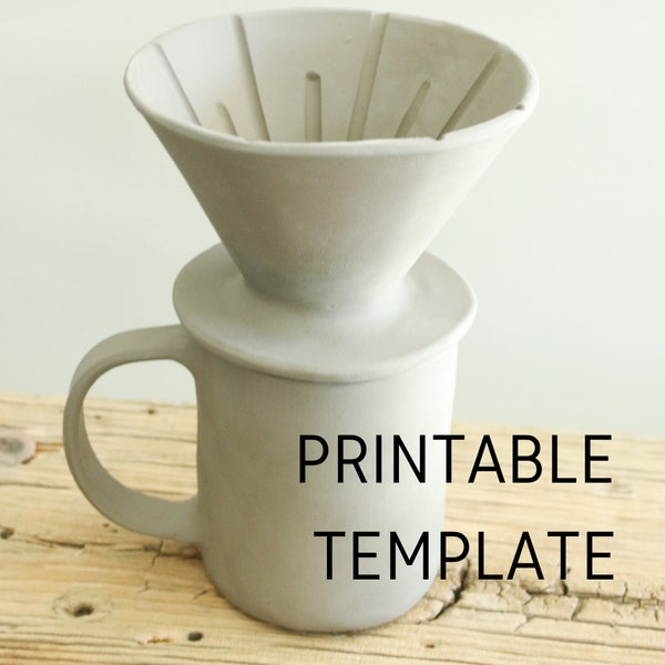 Coffee Pour Over Set Printable Pottery Template | diy | slab building tutorial | instructions | pattern | Drip Coffee | Mug | Coffee Dripper