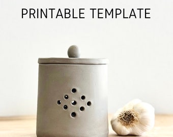 Garlic Keeper Printable Pottery Template | Slab Building | lidded jar | DIY | Digital Download | Canister |  Pot | Tutorial | Instruction