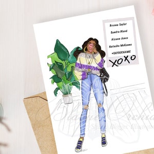 Greeting Card, Black Greeting Card, Black Girl Fashion Card, African American Greetings Card, &#39;Say Her Name in Denim&#39;