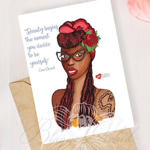 Tarjeta de felicitación, tarjeta de felicitación negra, tarjeta de moda de chica negra, tarjeta de felicitación afroamericana, 'Sí, ella puede'