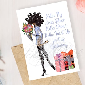 Birthday Card, Black Greeting Card, Black Girl Fashion Card, African American Greeting Card, 'A Turnt-Up Birthday'