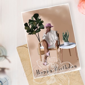 Tarjeta de felicitación, tarjeta de cumpleaños, tarjeta personalizable, tarjeta del Día de la Madre, tarjeta de felicitación afroamericana, 'dama de cumpleaños'