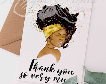 Thank You Card, Greeting Card, Black Greeting Card, Black Girl Fashion Card, African American Greetings Card, 'Afro Thanks'