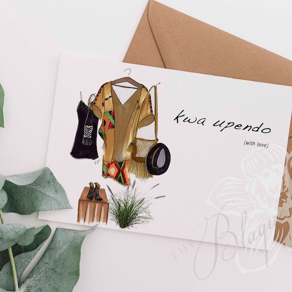 Greeting Card, Black Greeting Card, Black Girl Fashion Card, African American Greeting Card, 'With Love'