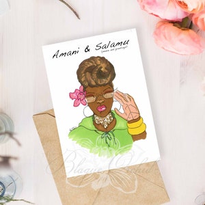 Tarjeta de felicitación, Tarjeta de felicitación negra, Tarjeta de moda de chica negra, Tarjeta de felicitación afroamericana, 'Saludos y paz'