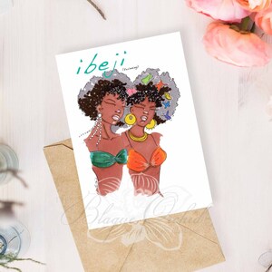 Biglietto di auguri, Biglietto di auguri nero, Biglietto di moda per ragazza nera, Biglietto di auguri afroamericano, 'Gemellaggio'