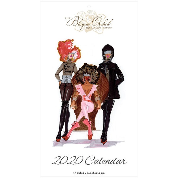 Black Girl Fashion Calendar, African American Wall Art, Calendar, 2020, The Blaque Orchid, Wall Calendar
