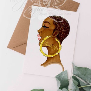 Tarjeta de agradecimiento / Black Girl Tarjeta de agradecimiento / Bamboo Earring Fashion Greeting Card / 5X7