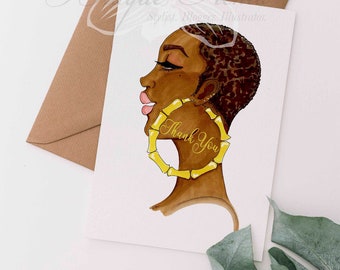 Thank you card | Black Girl Thank you card | Bamboo Earring Fashion Greeting Card | 5X7