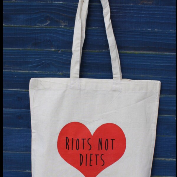 ONE LEFT! Sale! 50% off. Riots not Diets - feminism tote shopper tote bag, girl power