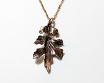 Forged bronze oak leaf pendant