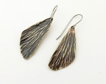 Hammered bronze butterfly wing earrings