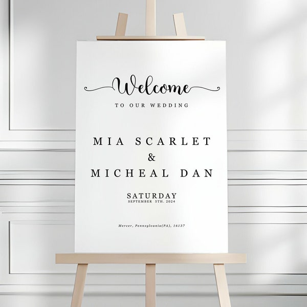 Minimalist Wedding Welcome sign, Editable Wedding Welcome Poster, Simple Wedding Sign, Script Welcome Poster, Elegant Welcome Poster, DIY