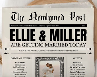 Vintage Newspaper Wedding Template, Newspaper Template, Custom Newspaper, Newlywed Times, DIY Newspaper Wedding Template, Vintage Template