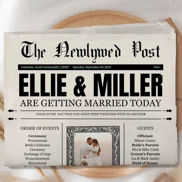 Vintage Newspaper Wedding Template, Newspaper Template, Custom Newspaper, Newlywed Times, DIY Newspaper Wedding Template, Vintage Template