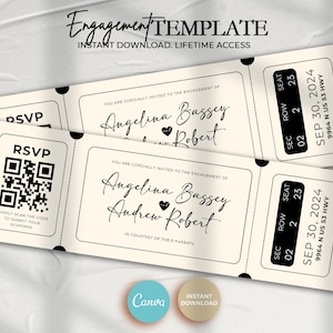 Vintage-Hochzeitsvorlage, bearbeitbares Hochzeits-Verlobungsticket, Hochzeitseinladungsvorlage, bearbeitbare Verlobungsvorlage, DIY Canva-Vorlage