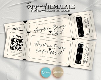 Vintage Wedding Template, Editable Wedding Engagement Ticket, Wedding invitation Template, Editable Engagement Template, DIY Canva Template