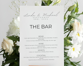 Minimalist Wedding Bar Menu, Editable Bar Sign, Modern Drink Menu Template, Simple Wedding Drink Menu, Wedding Bar Sign, Bar Variation. DIY