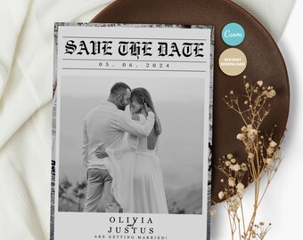 Newspaper Save The Date Template, Minimalist Save The Date Template, Vintage Save The Date Template, Elegant Save The Date, Wedding Template