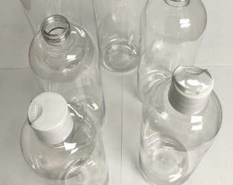 16 ounce Clear PET Plastic Bullet Bottles with Flip Caps- Set of 12