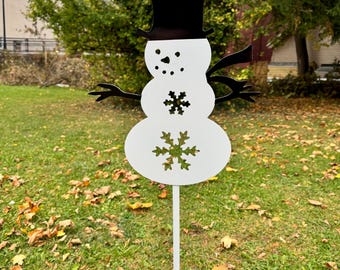 metal snowman garden art stake