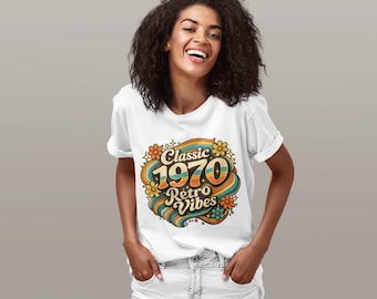 1970年代レトロバイブ バンTシャツ、ヴィンテージグルーヴィーコットンTシャツ、ユニセックス70年代スタイルアパレル