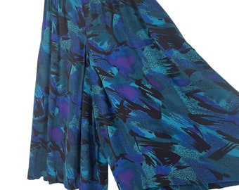 Vintage elastic waist blue, black splatter pattern culottes - 13/14