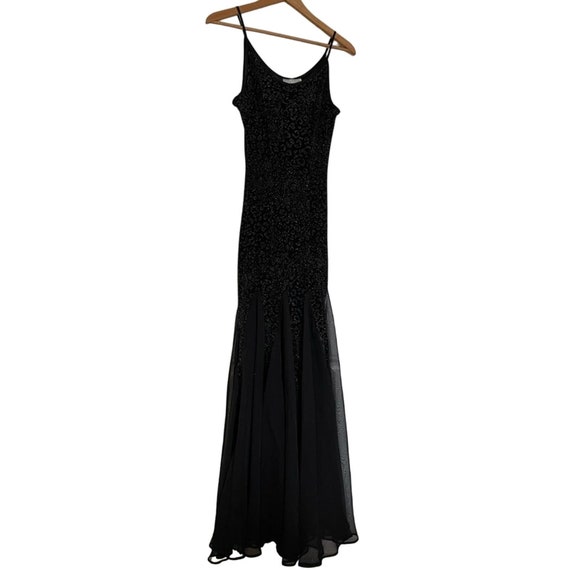 90's Black Fringe Empire Maxi Dress