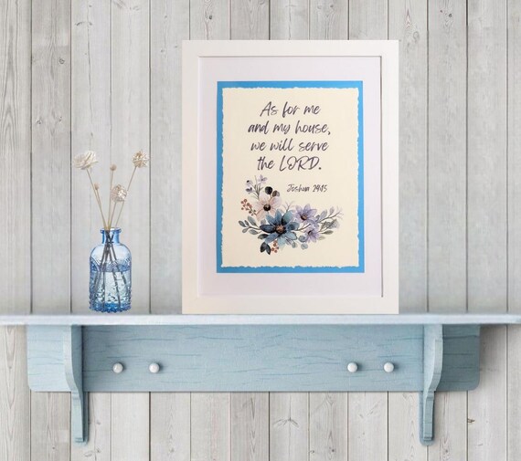 Framed Christian Art. Scripture quote with flowers illustration. Art print on pure cotton watercolor paper with premium cardstock border.