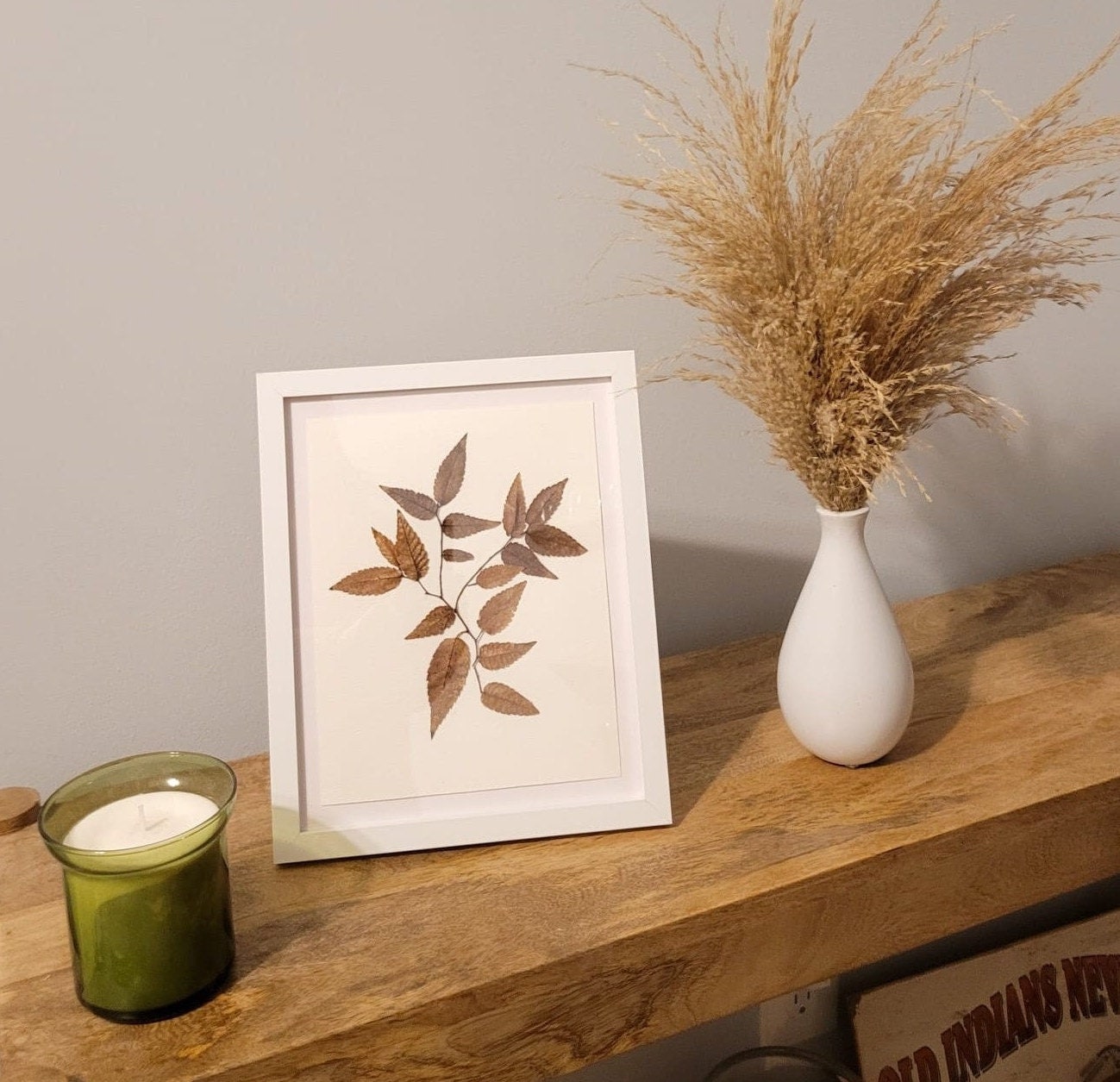 Real Brown Branches of Leaves in the Fall. Dried Pressed. Wall Art ...