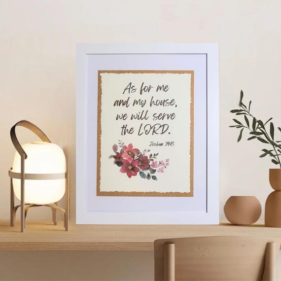 Framed Christian Art. Scripture quote with flowers illustration. Art print on pure cotton watercolor paper with smooth cardstock border.